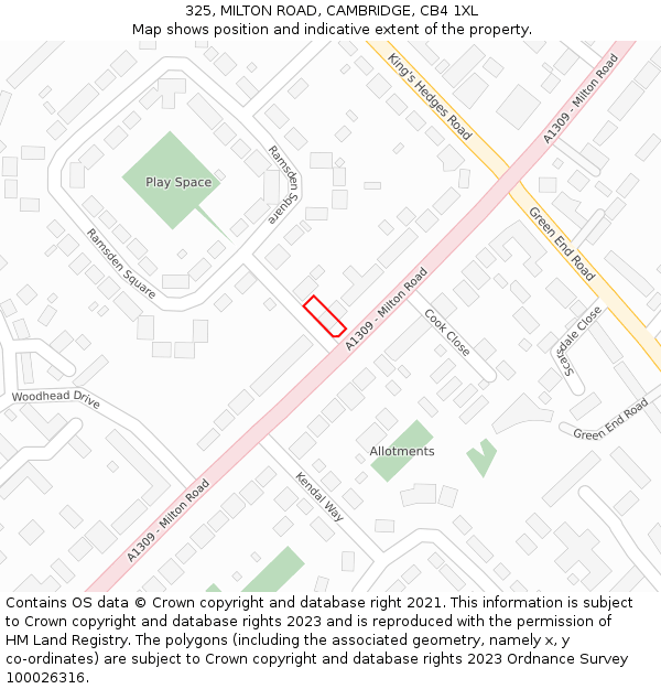 325, MILTON ROAD, CAMBRIDGE, CB4 1XL: Location map and indicative extent of plot