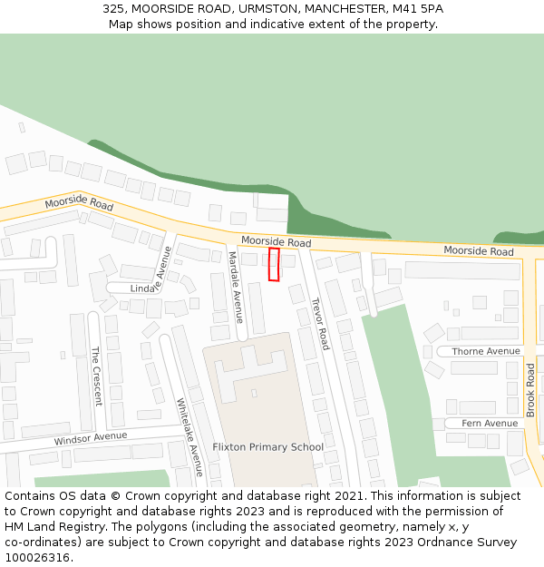 325, MOORSIDE ROAD, URMSTON, MANCHESTER, M41 5PA: Location map and indicative extent of plot