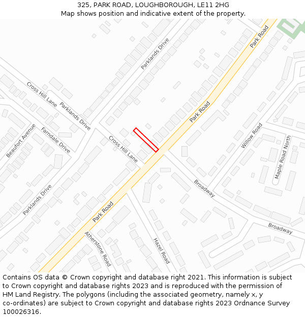 325, PARK ROAD, LOUGHBOROUGH, LE11 2HG: Location map and indicative extent of plot