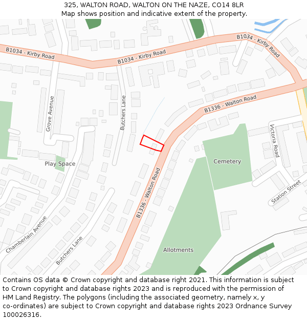 325, WALTON ROAD, WALTON ON THE NAZE, CO14 8LR: Location map and indicative extent of plot