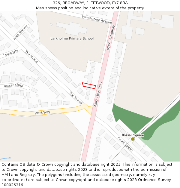 326, BROADWAY, FLEETWOOD, FY7 8BA: Location map and indicative extent of plot