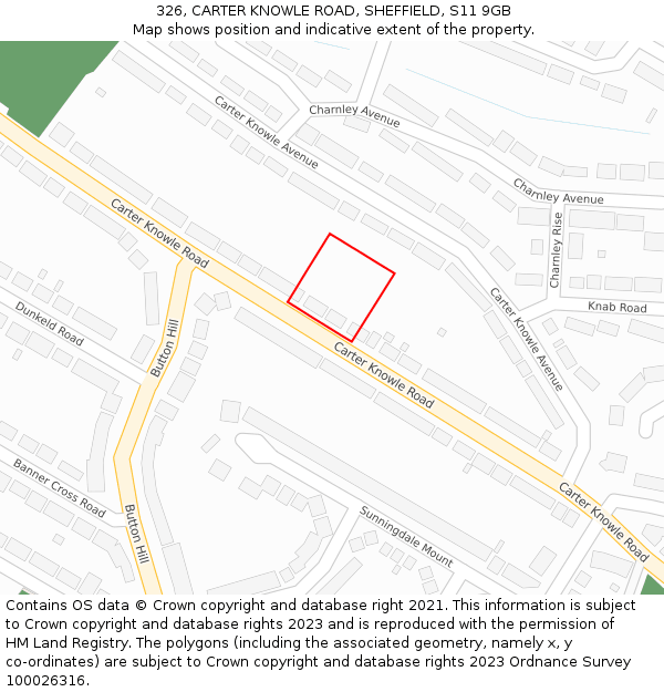 326, CARTER KNOWLE ROAD, SHEFFIELD, S11 9GB: Location map and indicative extent of plot