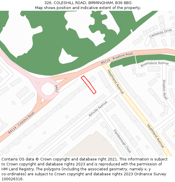 326, COLESHILL ROAD, BIRMINGHAM, B36 8BG: Location map and indicative extent of plot