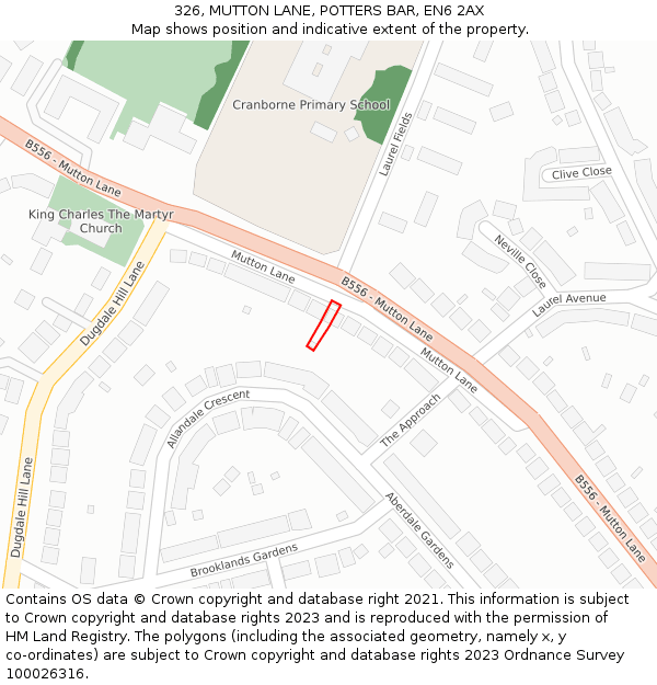 326, MUTTON LANE, POTTERS BAR, EN6 2AX: Location map and indicative extent of plot