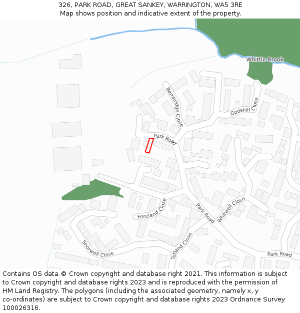 326, PARK ROAD, GREAT SANKEY, WARRINGTON, WA5 3RE: Location map and indicative extent of plot