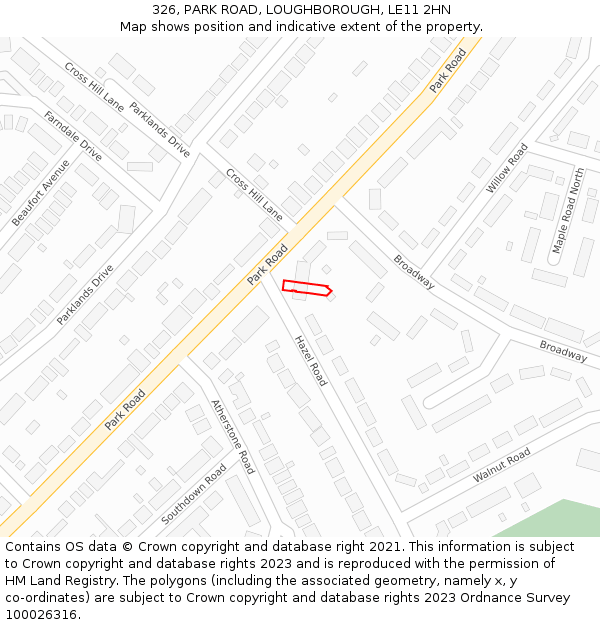 326, PARK ROAD, LOUGHBOROUGH, LE11 2HN: Location map and indicative extent of plot