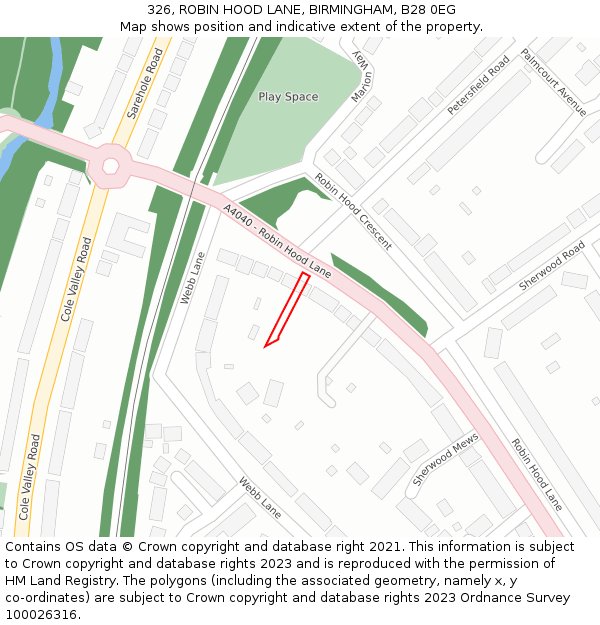 326, ROBIN HOOD LANE, BIRMINGHAM, B28 0EG: Location map and indicative extent of plot