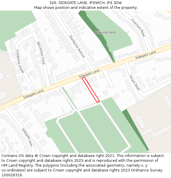 326, SIDEGATE LANE, IPSWICH, IP4 3DW: Location map and indicative extent of plot
