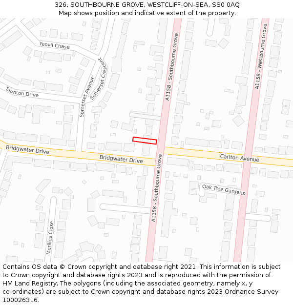 326, SOUTHBOURNE GROVE, WESTCLIFF-ON-SEA, SS0 0AQ: Location map and indicative extent of plot