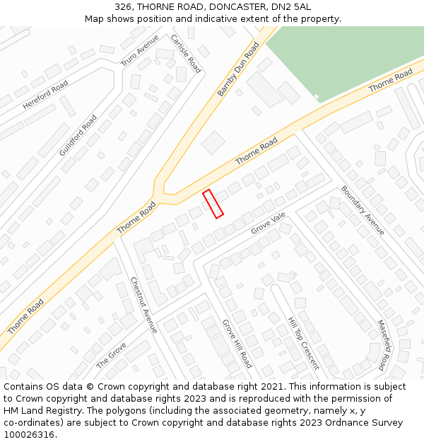 326, THORNE ROAD, DONCASTER, DN2 5AL: Location map and indicative extent of plot