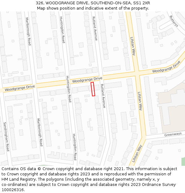 326, WOODGRANGE DRIVE, SOUTHEND-ON-SEA, SS1 2XR: Location map and indicative extent of plot