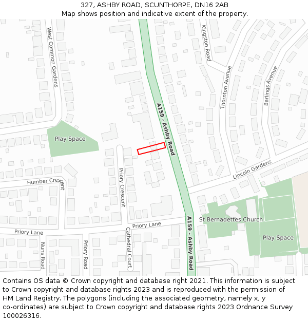 327, ASHBY ROAD, SCUNTHORPE, DN16 2AB: Location map and indicative extent of plot