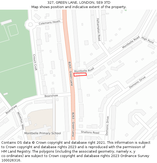 327, GREEN LANE, LONDON, SE9 3TD: Location map and indicative extent of plot