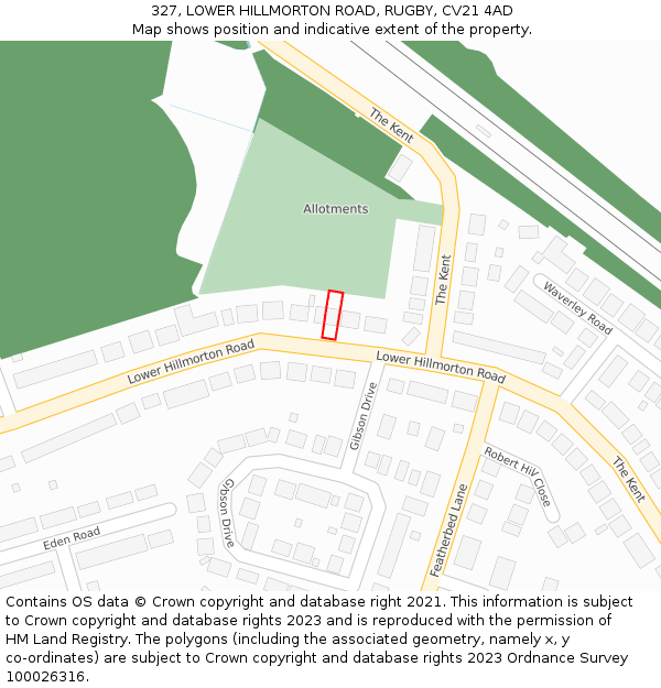 327, LOWER HILLMORTON ROAD, RUGBY, CV21 4AD: Location map and indicative extent of plot