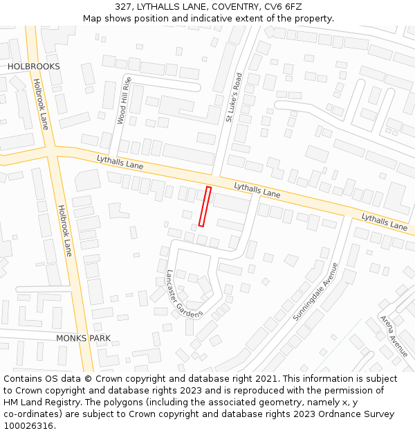 327, LYTHALLS LANE, COVENTRY, CV6 6FZ: Location map and indicative extent of plot