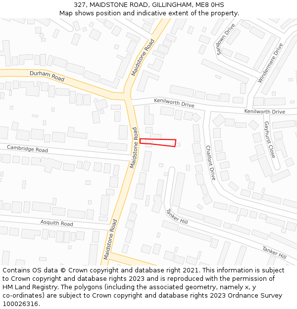 327, MAIDSTONE ROAD, GILLINGHAM, ME8 0HS: Location map and indicative extent of plot