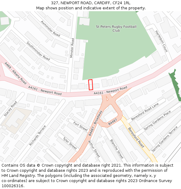 327, NEWPORT ROAD, CARDIFF, CF24 1RL: Location map and indicative extent of plot