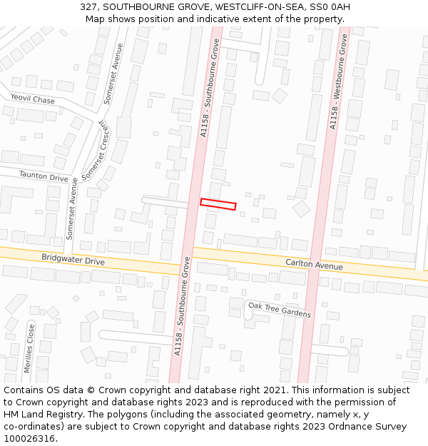 327, SOUTHBOURNE GROVE, WESTCLIFF-ON-SEA, SS0 0AH: Location map and indicative extent of plot