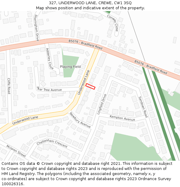 327, UNDERWOOD LANE, CREWE, CW1 3SQ: Location map and indicative extent of plot