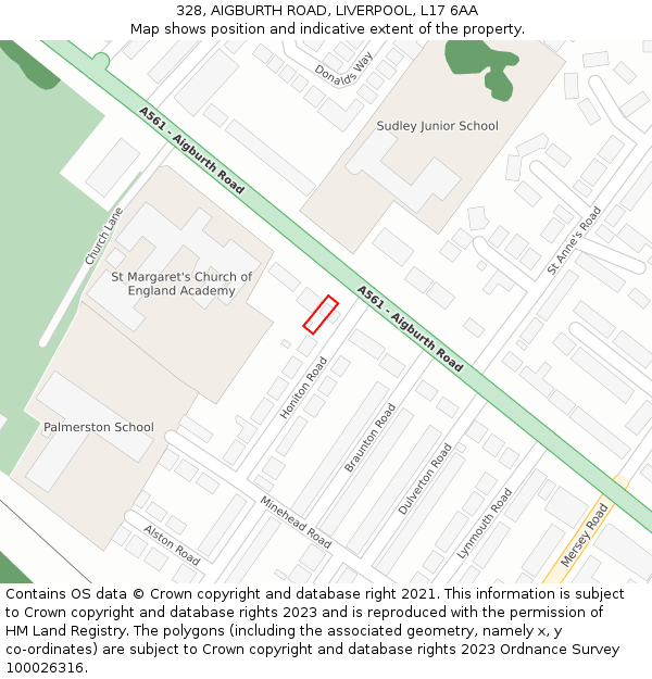 328, AIGBURTH ROAD, LIVERPOOL, L17 6AA: Location map and indicative extent of plot