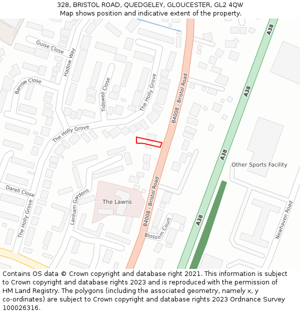 328, BRISTOL ROAD, QUEDGELEY, GLOUCESTER, GL2 4QW: Location map and indicative extent of plot