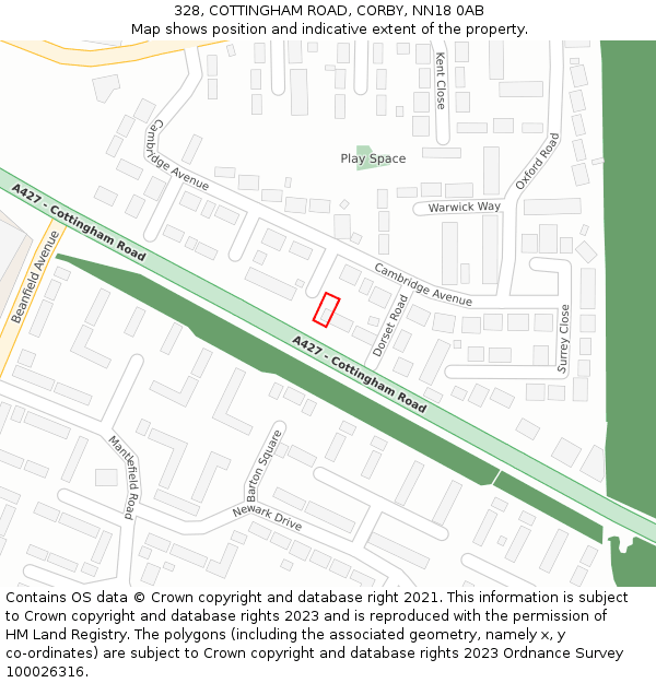 328, COTTINGHAM ROAD, CORBY, NN18 0AB: Location map and indicative extent of plot