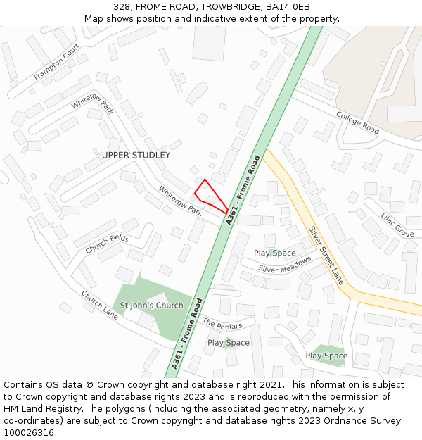 328, FROME ROAD, TROWBRIDGE, BA14 0EB: Location map and indicative extent of plot