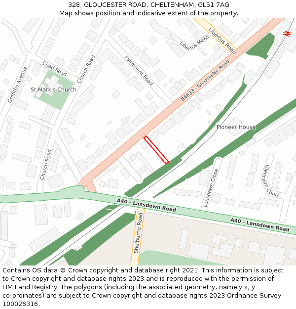 328, GLOUCESTER ROAD, CHELTENHAM, GL51 7AG: Location map and indicative extent of plot