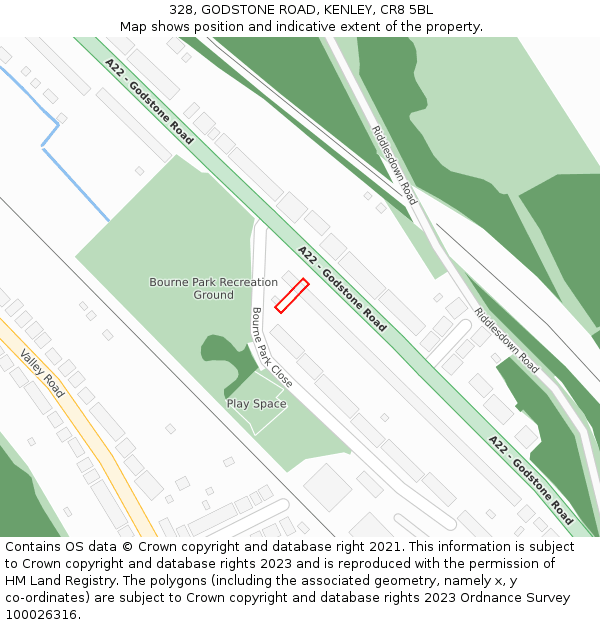 328, GODSTONE ROAD, KENLEY, CR8 5BL: Location map and indicative extent of plot