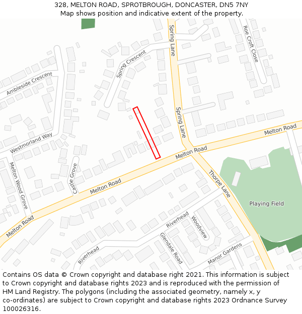 328, MELTON ROAD, SPROTBROUGH, DONCASTER, DN5 7NY: Location map and indicative extent of plot