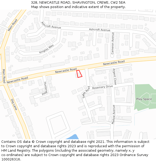 328, NEWCASTLE ROAD, SHAVINGTON, CREWE, CW2 5EA: Location map and indicative extent of plot