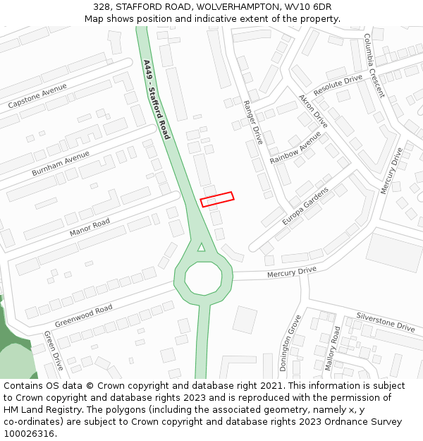 328, STAFFORD ROAD, WOLVERHAMPTON, WV10 6DR: Location map and indicative extent of plot