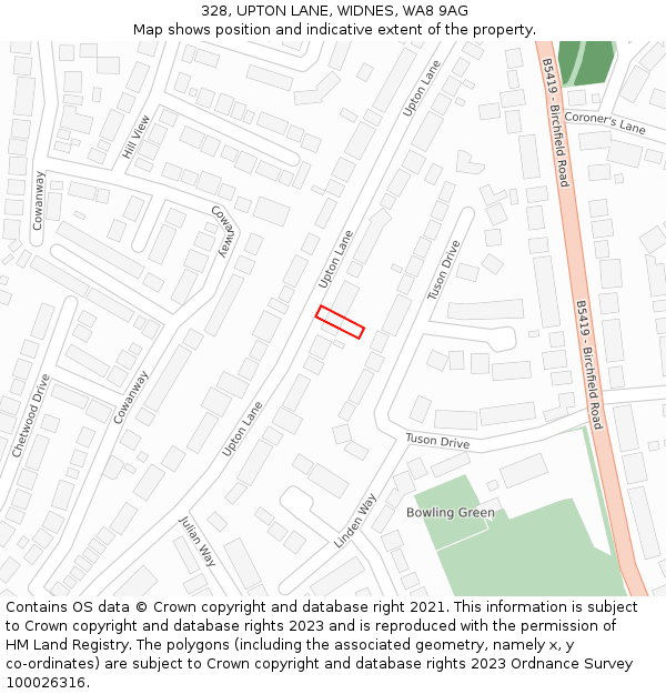 328, UPTON LANE, WIDNES, WA8 9AG: Location map and indicative extent of plot