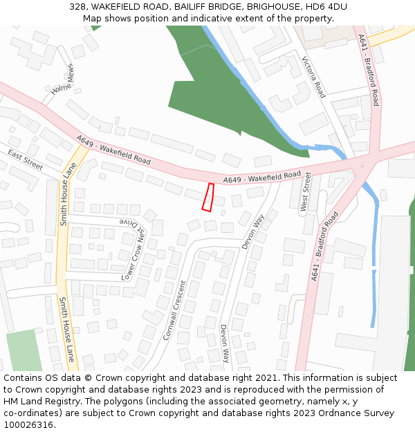 328, WAKEFIELD ROAD, BAILIFF BRIDGE, BRIGHOUSE, HD6 4DU: Location map and indicative extent of plot