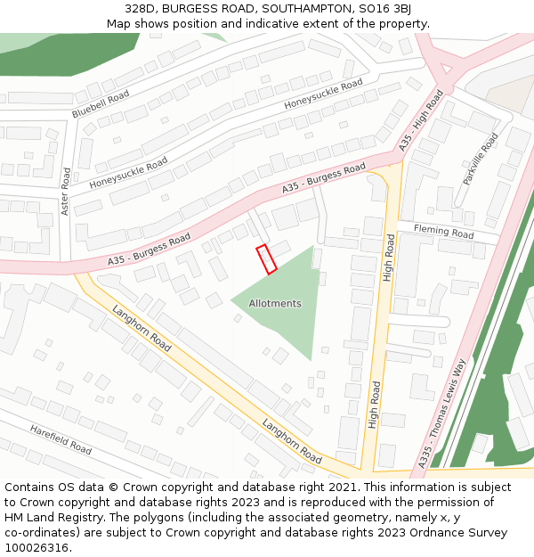 328D, BURGESS ROAD, SOUTHAMPTON, SO16 3BJ: Location map and indicative extent of plot