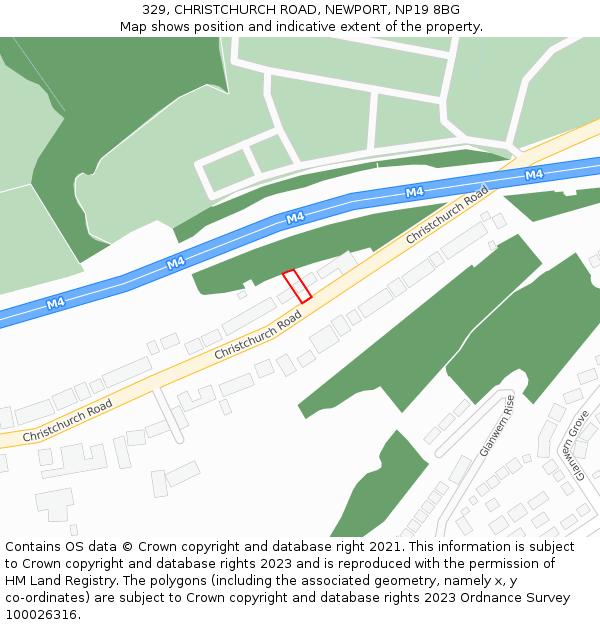 329, CHRISTCHURCH ROAD, NEWPORT, NP19 8BG: Location map and indicative extent of plot
