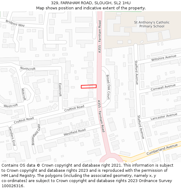 329, FARNHAM ROAD, SLOUGH, SL2 1HU: Location map and indicative extent of plot