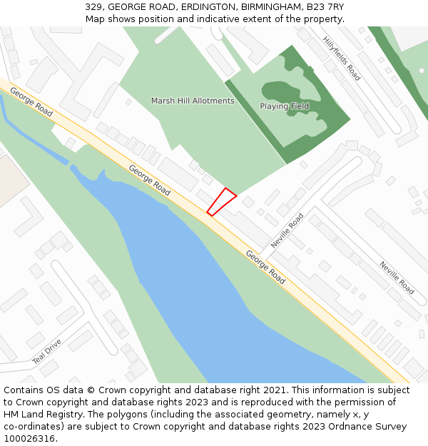 329, GEORGE ROAD, ERDINGTON, BIRMINGHAM, B23 7RY: Location map and indicative extent of plot