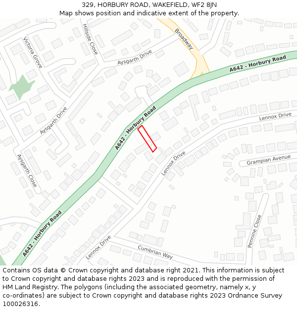 329, HORBURY ROAD, WAKEFIELD, WF2 8JN: Location map and indicative extent of plot