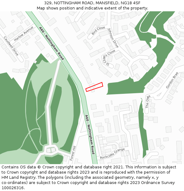 329, NOTTINGHAM ROAD, MANSFIELD, NG18 4SF: Location map and indicative extent of plot