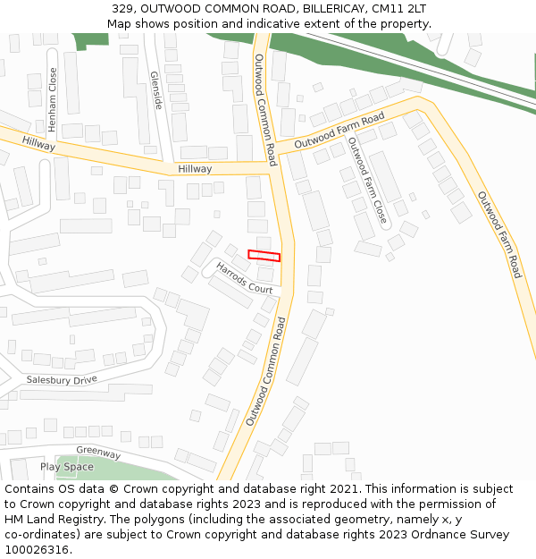 329, OUTWOOD COMMON ROAD, BILLERICAY, CM11 2LT: Location map and indicative extent of plot