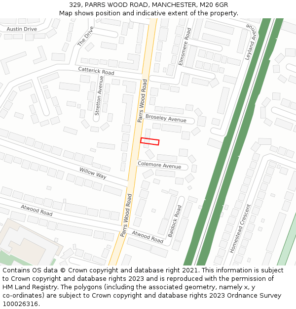 329, PARRS WOOD ROAD, MANCHESTER, M20 6GR: Location map and indicative extent of plot