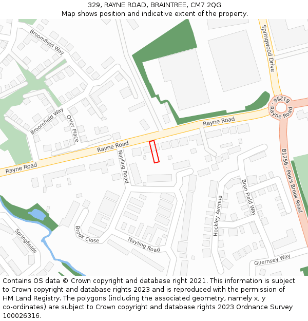 329, RAYNE ROAD, BRAINTREE, CM7 2QG: Location map and indicative extent of plot