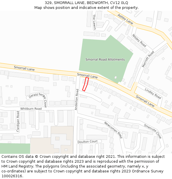 329, SMORRALL LANE, BEDWORTH, CV12 0LQ: Location map and indicative extent of plot