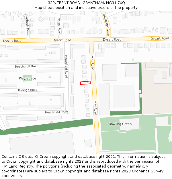 329, TRENT ROAD, GRANTHAM, NG31 7XQ: Location map and indicative extent of plot