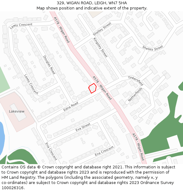 329, WIGAN ROAD, LEIGH, WN7 5HA: Location map and indicative extent of plot