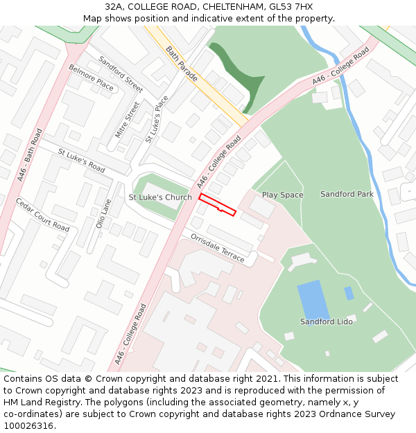 32A, COLLEGE ROAD, CHELTENHAM, GL53 7HX: Location map and indicative extent of plot