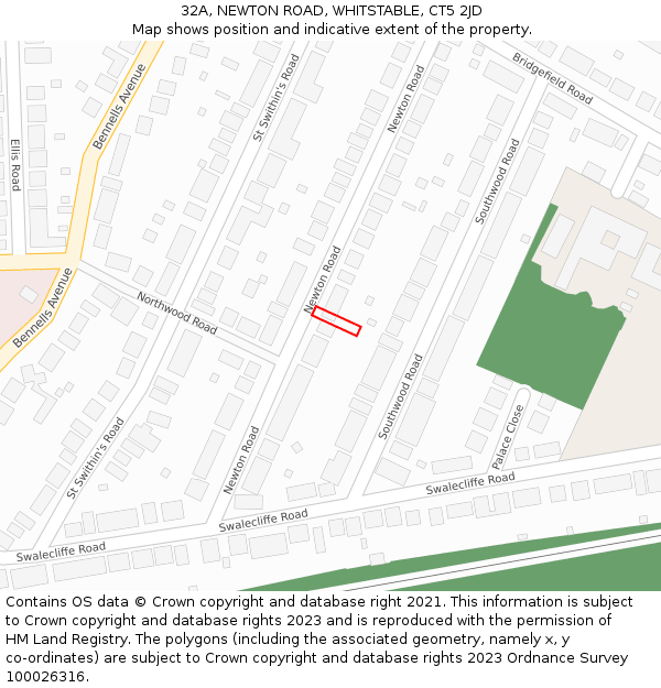 32A, NEWTON ROAD, WHITSTABLE, CT5 2JD: Location map and indicative extent of plot