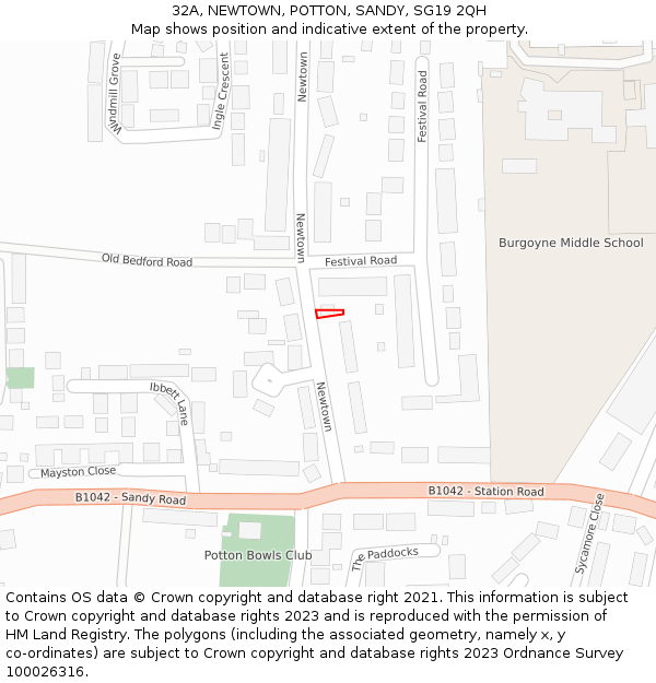 32A, NEWTOWN, POTTON, SANDY, SG19 2QH: Location map and indicative extent of plot