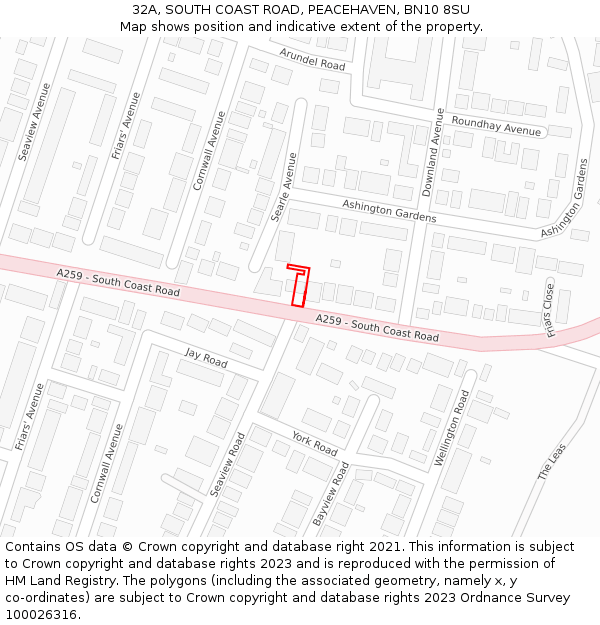 32A, SOUTH COAST ROAD, PEACEHAVEN, BN10 8SU: Location map and indicative extent of plot